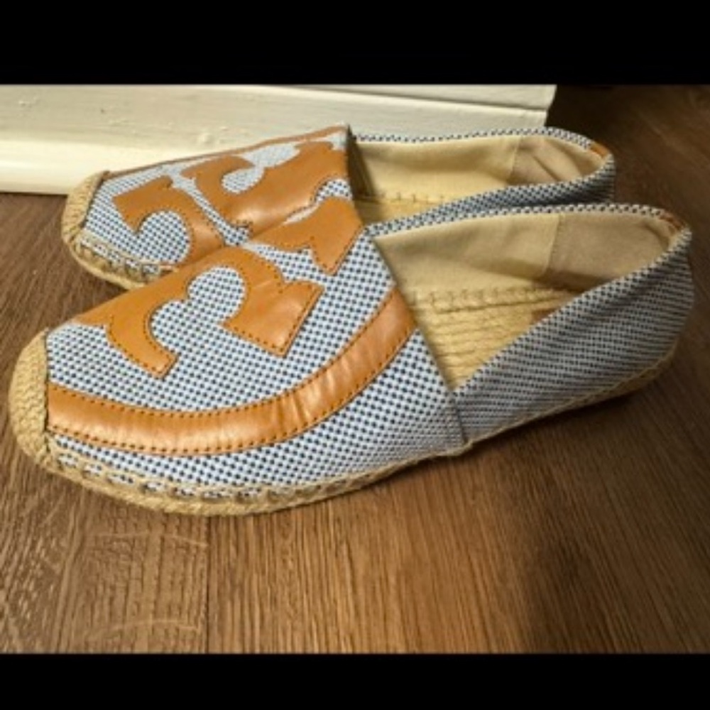 Tory Burch Blue and Tan Espadrilles